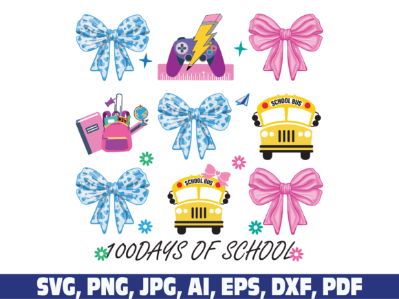 Coquette Bow 100 Days of School Svg Png
